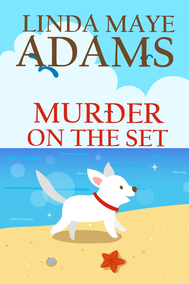 Cozy mystery: white dog running happily on a beach