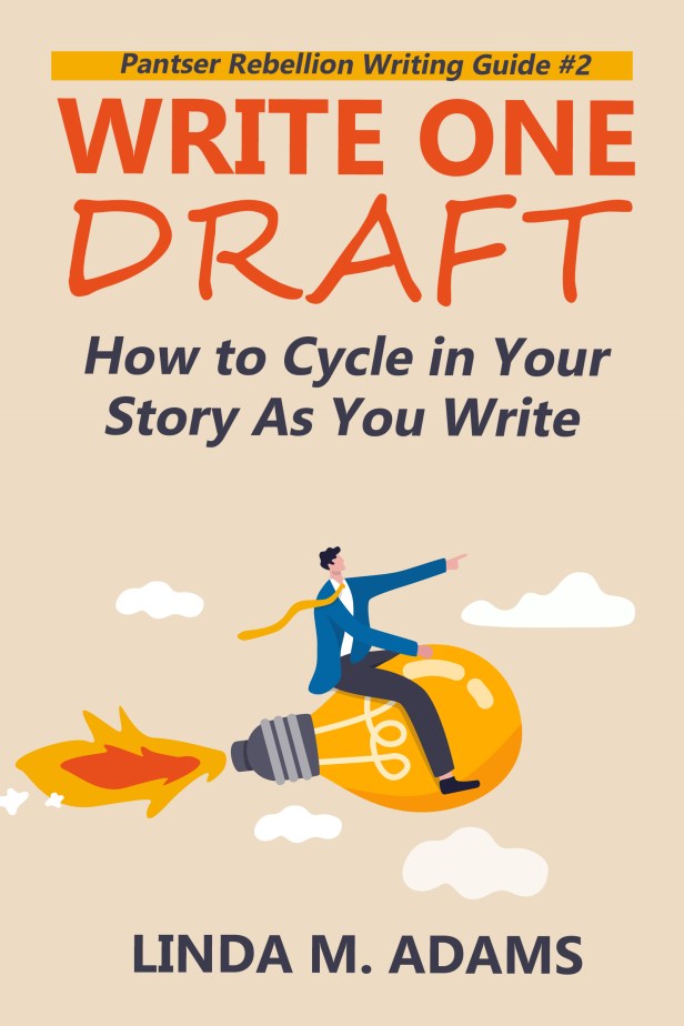 Write One Draft cover showing a man riding a lightbulb like a rocketship