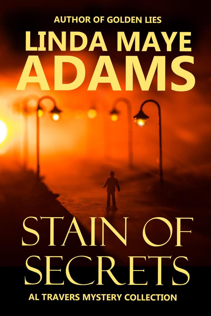Al Travers short story collection — noir mystery— title: Stain of Secrets — man walking alone at sunset