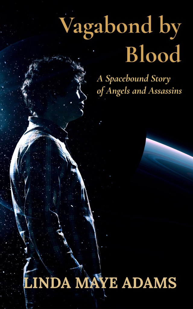 Standalone short story — science fiction— title: Vagabond by Blood — Man silhouetted against planet backdrop